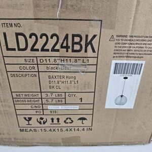 Living District NEW Baxter 1 Light Black Clear Glass Pendant Light LD2224BK